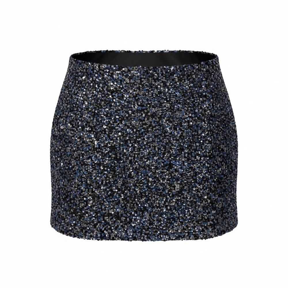 Haute Hippie Sequin Mini Skirt Blue Silver Black Size S Party Cocktail Shimmer